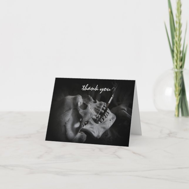 Skull Smoking a Cigarette Thank You Card (Front)