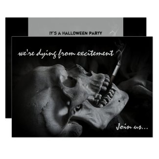 Skull Smoking Cigarette Halloween Party Invitation