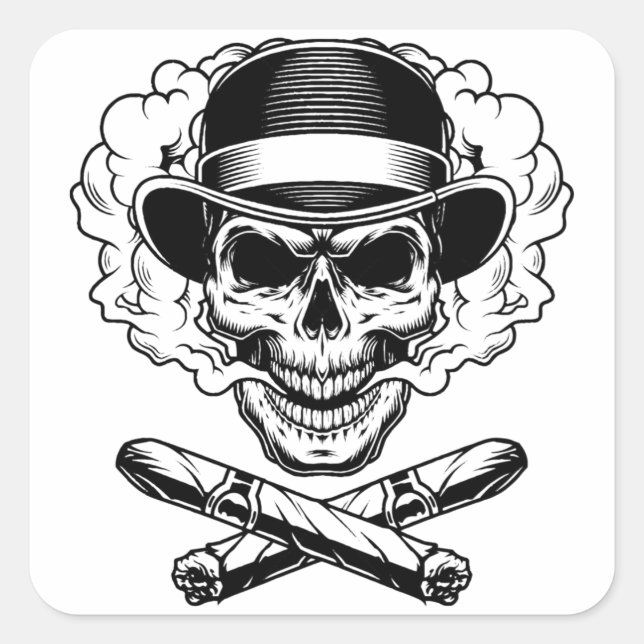 Skull Smoking Joint, Skull Smoking Weed Square Sticker (Front)