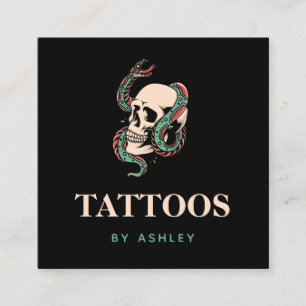 Skull Snake Gothic Style Tattoo Artist Minimalist Square Business Card