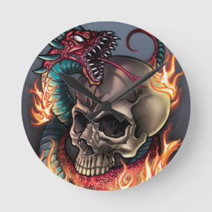 Skull + Snake Round Clock