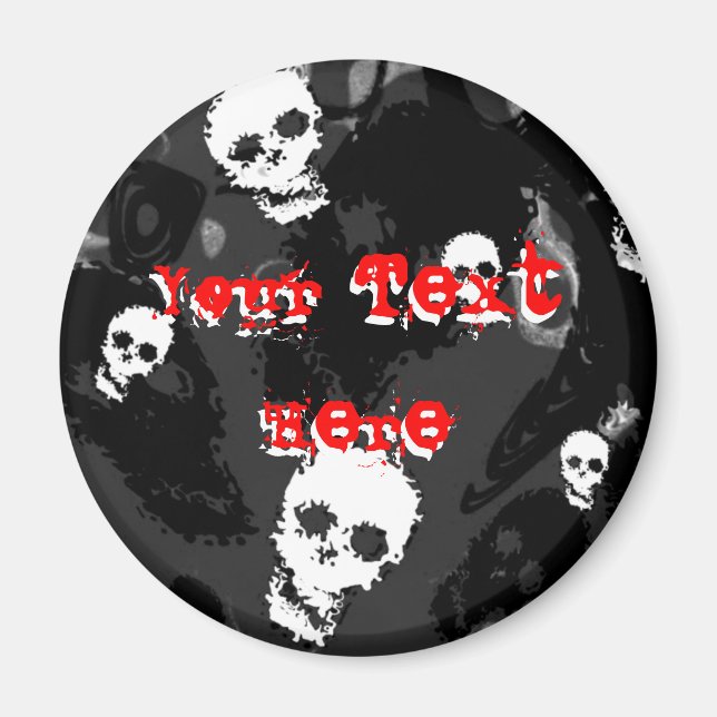 Skull Specters B&W red 'Your Text' fridge magnet (Front)