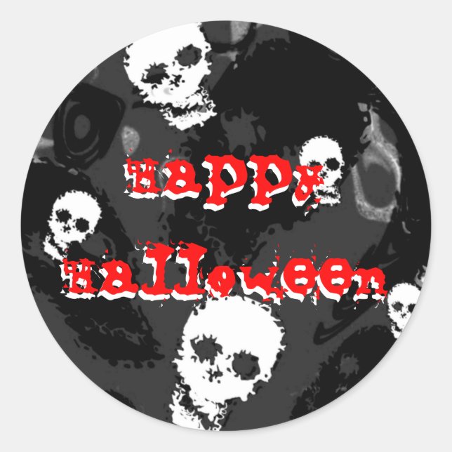 Skull Spectres B&W 'Happy Halloween' sticker (Front)