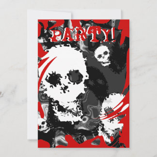 Skull Spectres B&W swirl red 'Party'  invitation