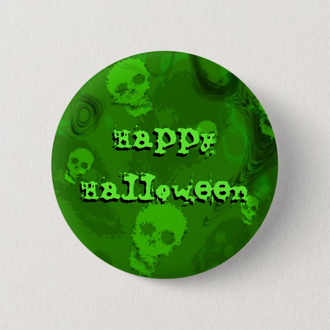 Skull Spectres 'Happy Halloween' button (Front)