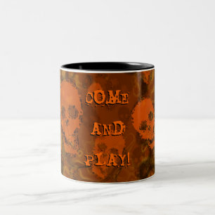 Skull Spectres Orange 'Come and Play!' mug