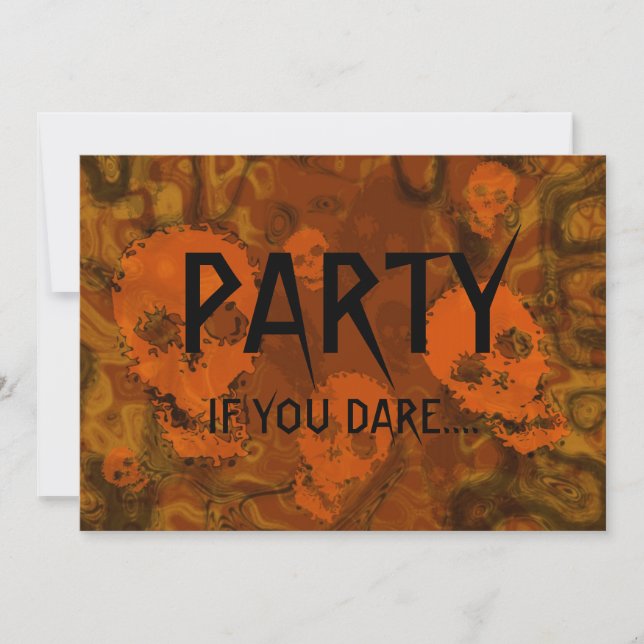 Skull Spectres Orange 'Party..If you dare' Invitation (Front)