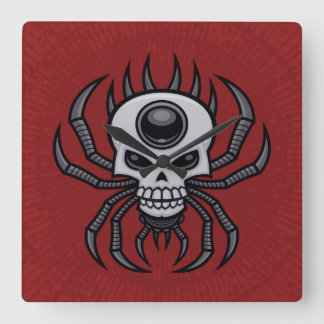 Skull Spider Square Wall Clock