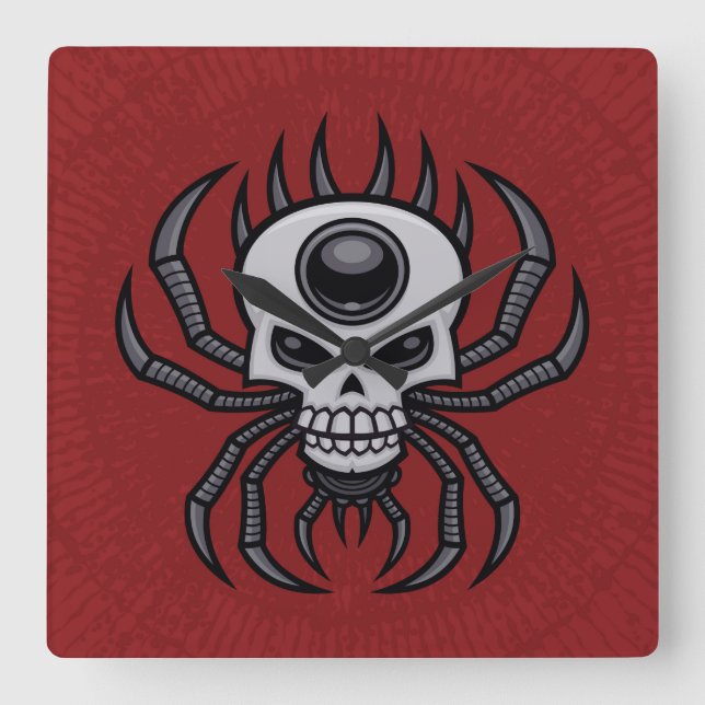 Skull Spider Square Wall Clock (Front)