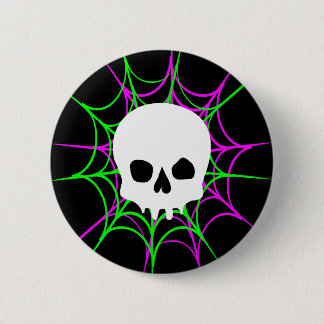 Skull & Spider Webs (Black Pink Green) Button