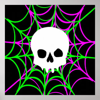 Skull & Spiderwebs (Black Pink Green) Poster