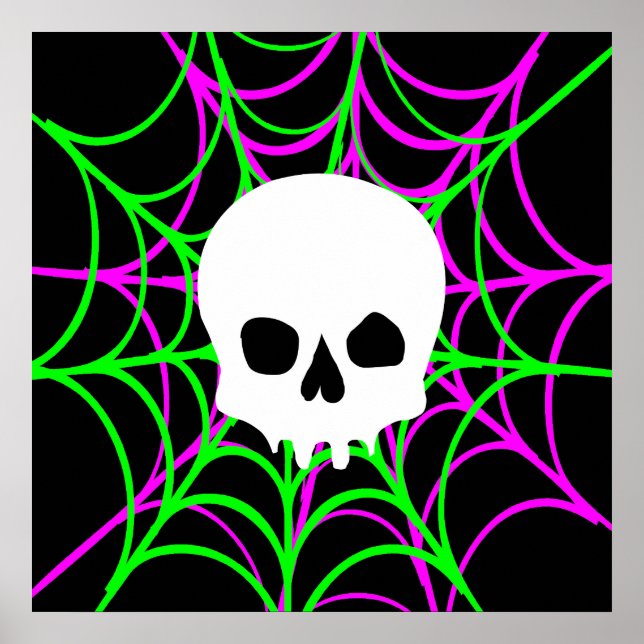 Skull & Spiderwebs (Black Pink Green) Poster (Front)