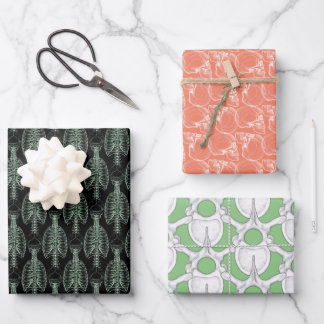 Skull & Spine Bones Green Wrapping Paper Sheets