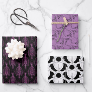 Skull & Spine Bones Purple Wrapping Paper Sheets