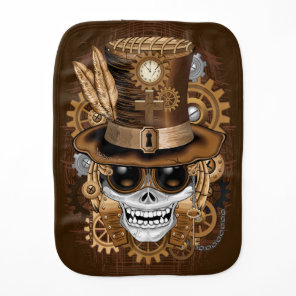 Skull Steampunk Voodoo Retro Machine Baby Burp Cloth