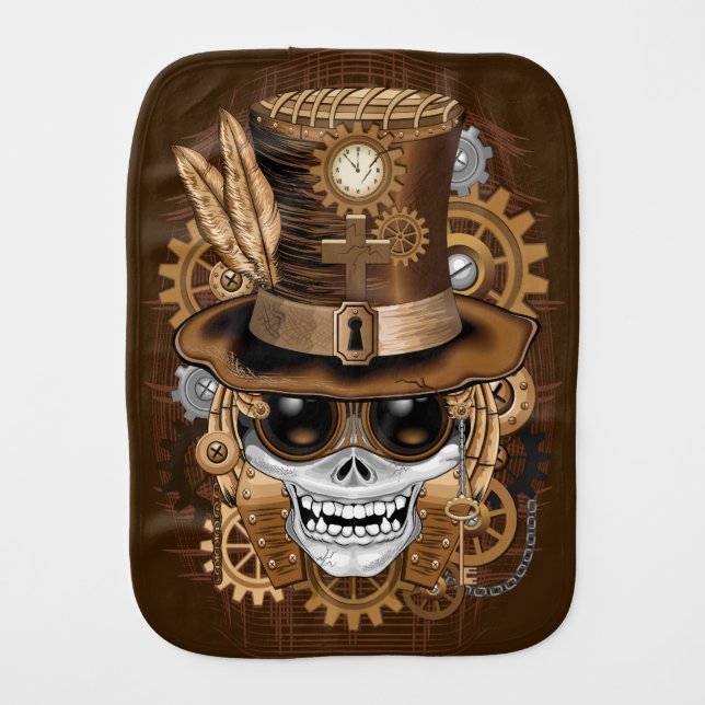Skull Steampunk Voodoo Retro Machine Baby Burp Cloth (Front)