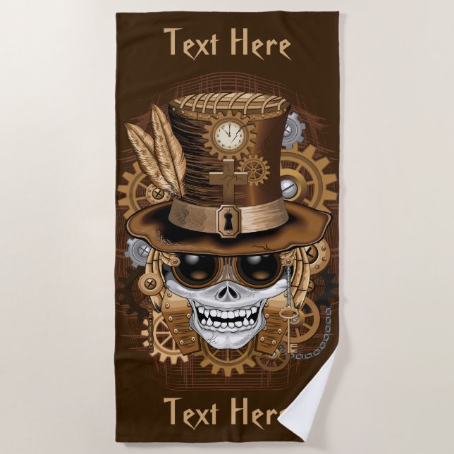 Skull Steampunk Voodoo Retro Machine Beach Towel (Front)