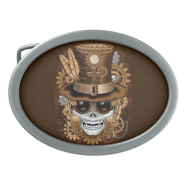 Skull Steampunk Voodoo Retro Machine Belt Buckle (Front)