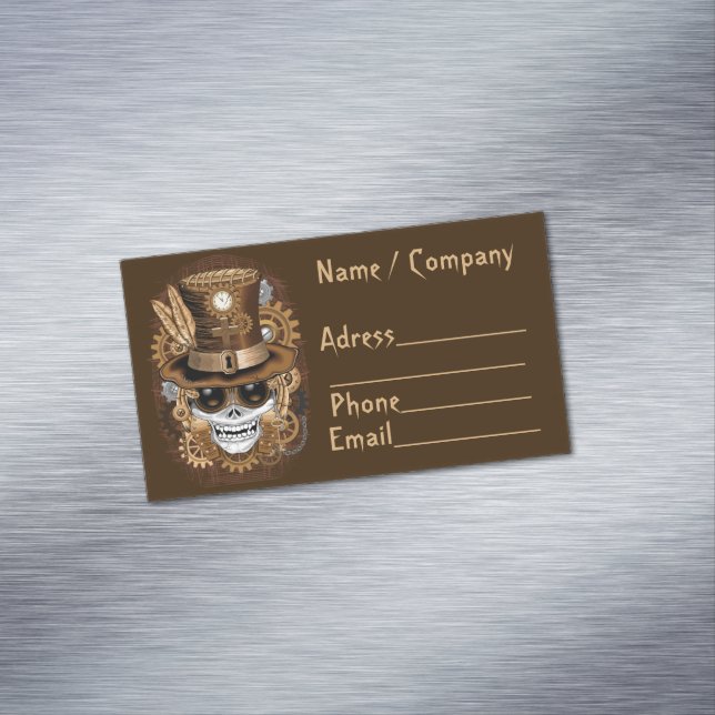 Skull Steampunk Voodoo Retro Machine Business Card Magnet (In Situ)