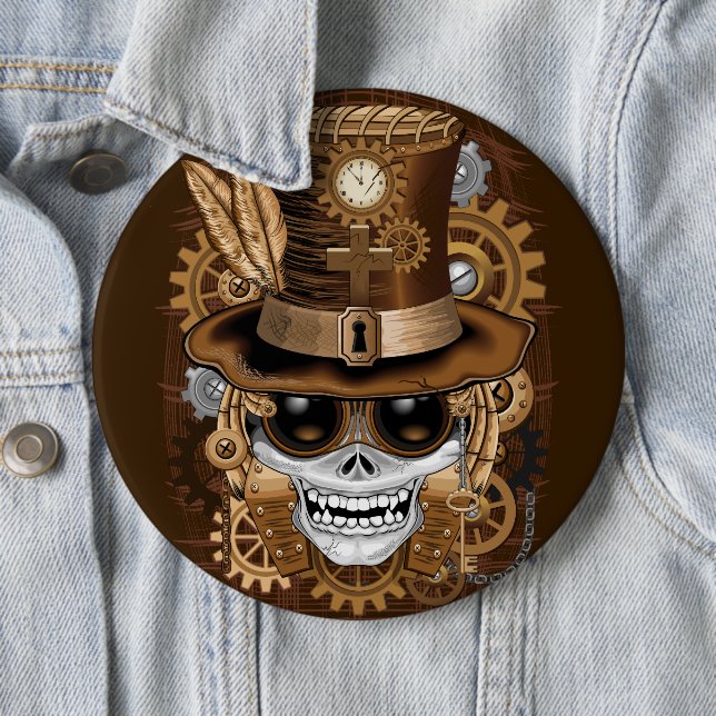 Skull Steampunk Voodoo Retro Machine Button (In Situ)