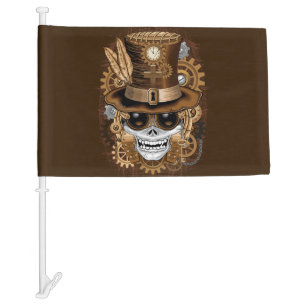 Skull Steampunk Voodoo Retro Machine Car Flag