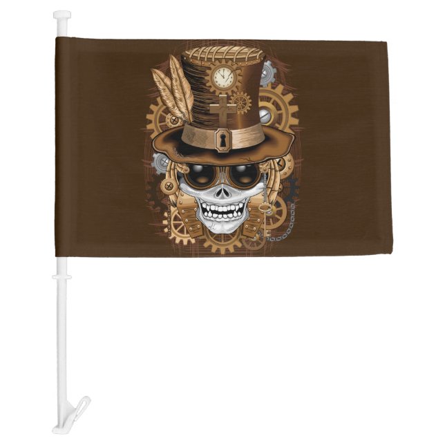 Skull Steampunk Voodoo Retro Machine Car Flag (Front)