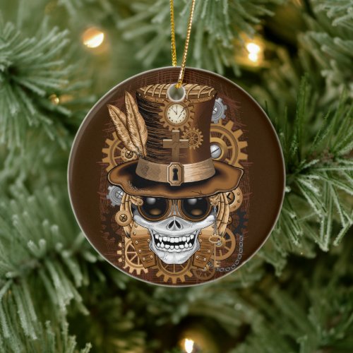 Skull Steampunk Voodoo Retro Machine Ceramic Ornament