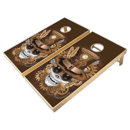 Skull Steampunk Voodoo Retro Machine Cornhole Set