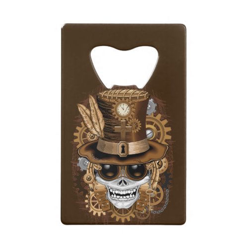 Skull Steampunk Voodoo Retro Machine Credit Card Bottle Opener