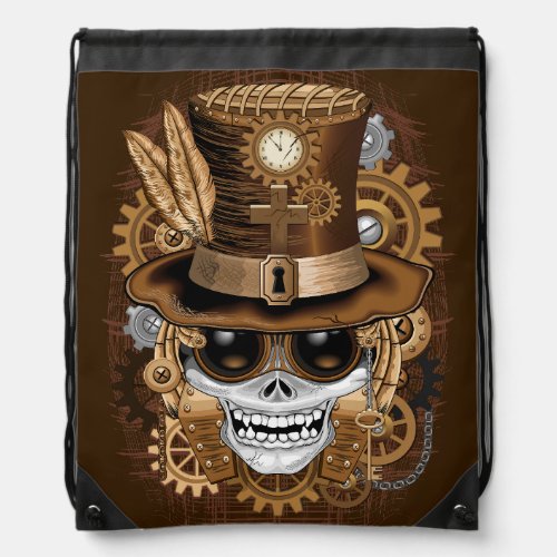 Skull Steampunk Voodoo Retro Machine Drawstring Bag