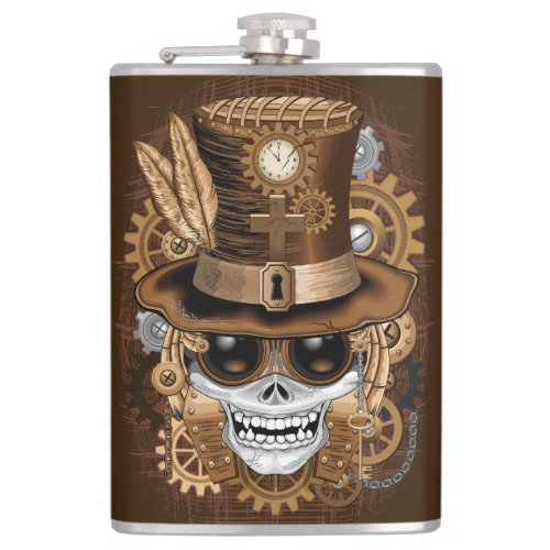 Skull Steampunk Voodoo Retro Machine Flask