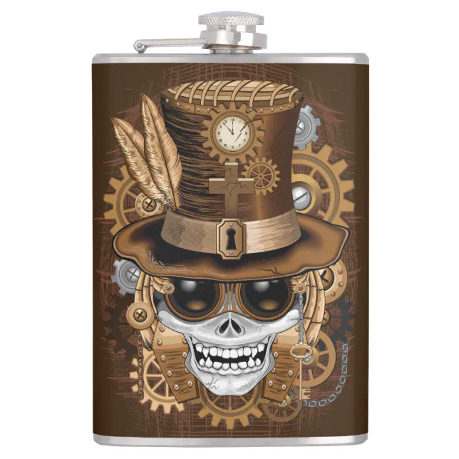 Skull Steampunk Voodoo Retro Machine Flask | Zazzle
