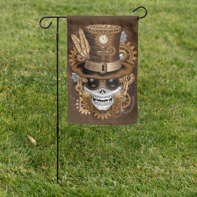 Skull Steampunk Voodoo Retro Machine Garden Flag (In SItu)