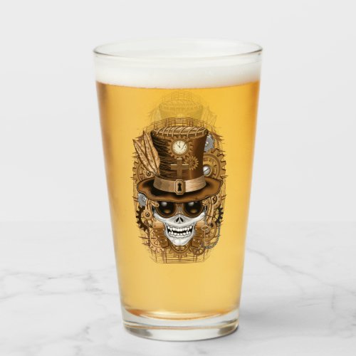 Skull Steampunk Voodoo Retro Machine Glass