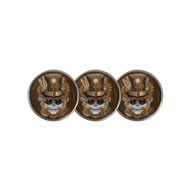 Skull Steampunk Voodoo Retro Machine Golf Ball Marker (3 Up)