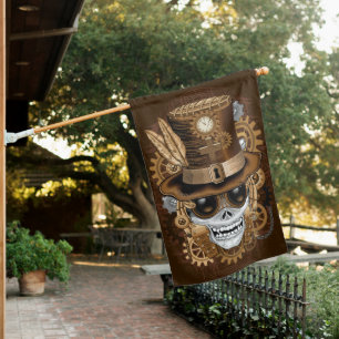 Skull Steampunk Voodoo Retro Machine House Flag