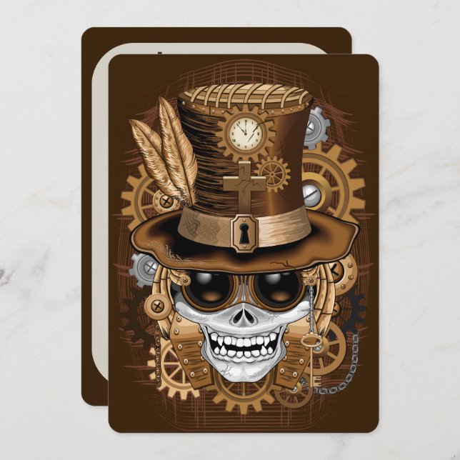 Skull Steampunk Voodoo Retro Machine Invitation (Front/Back)