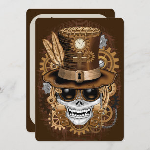 Skull Steampunk Voodoo Retro Machine Invitation