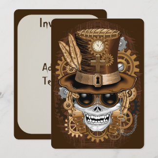 Skull Steampunk Voodoo Retro Machine Invitation