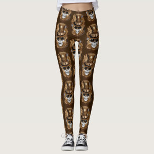 Skull Steampunk Voodoo Retro Machine Leggings