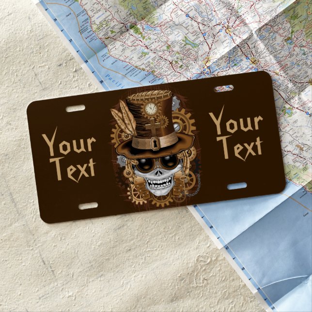Skull Steampunk Voodoo Retro Machine License Plate (In Situ)