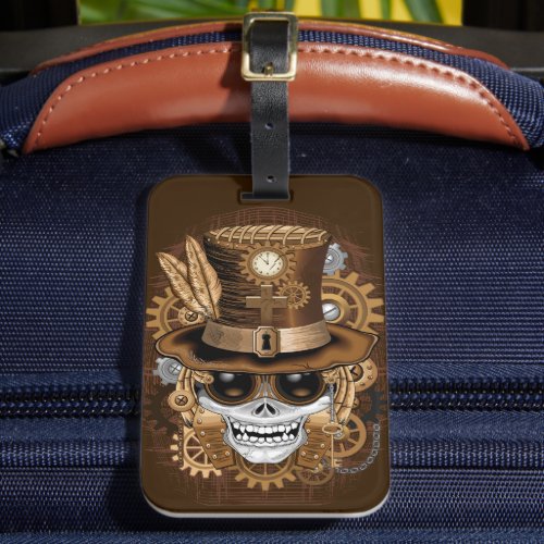 Skull Steampunk Voodoo Retro Machine Luggage Tag