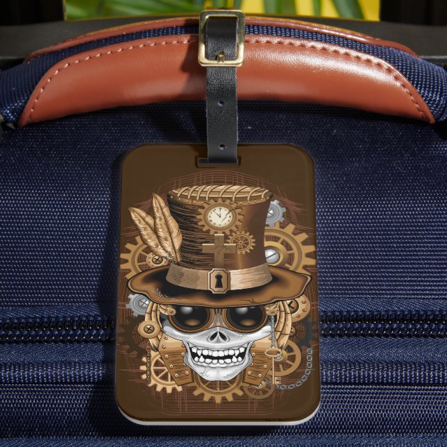 Skull Steampunk Voodoo Retro Machine Luggage Tag (Front Insitu 2)