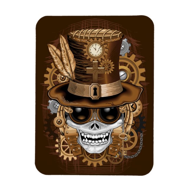 Skull Steampunk Voodoo Retro Machine Magnet (Vertical)