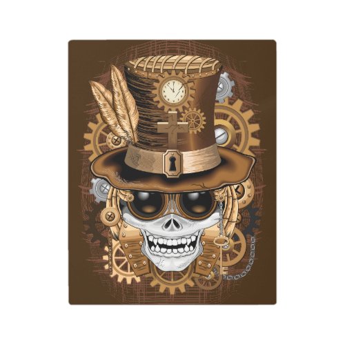 Skull Steampunk Voodoo Retro Machine Metal Print