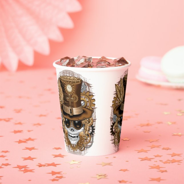 Skull Steampunk Voodoo Retro Machine Paper Cups (Insitu)