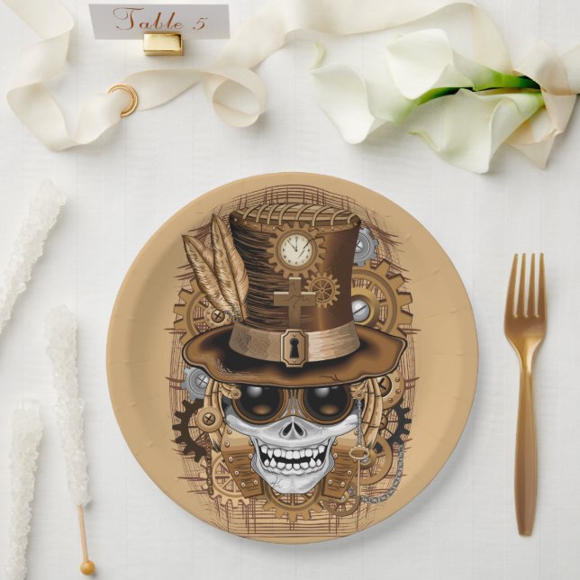 Skull Steampunk Voodoo Retro Machine Paper Plates (Wedding)