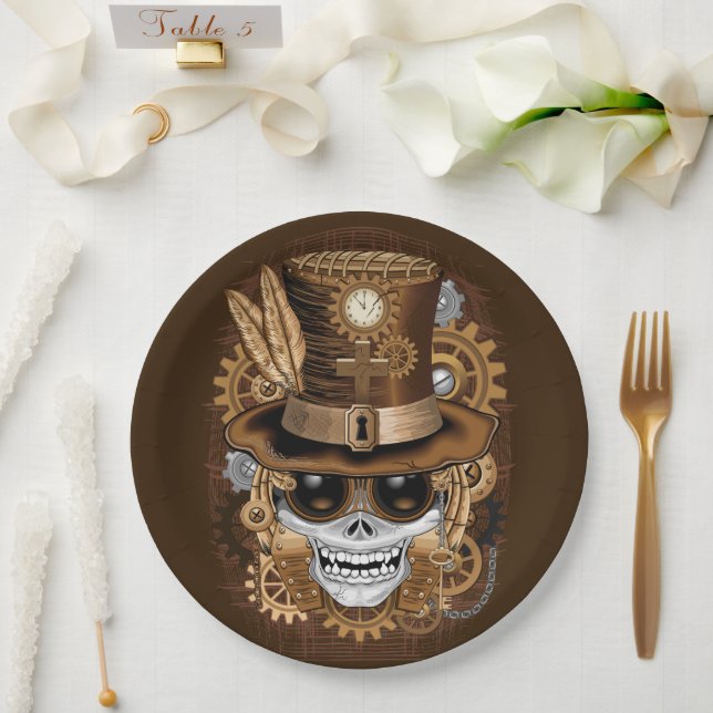 Skull Steampunk Voodoo Retro Machine Paper Plates (Wedding)