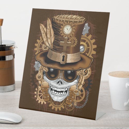 Skull Steampunk Voodoo Retro Machine Pedestal Sign