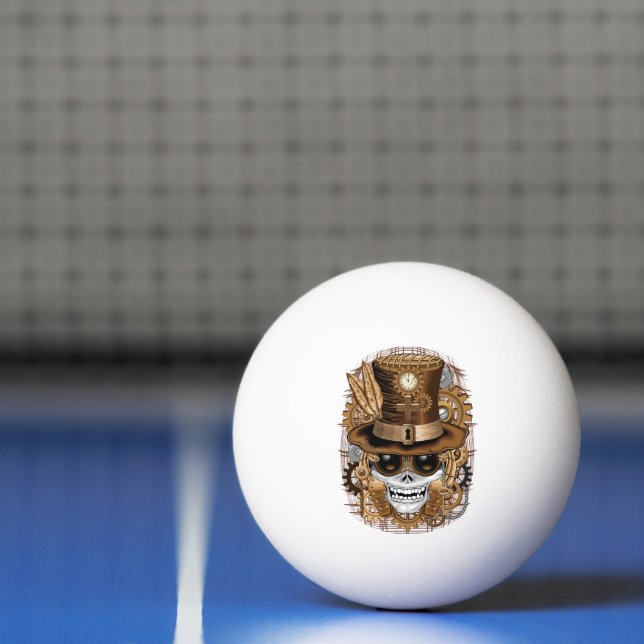 Skull Steampunk Voodoo Retro Machine Ping Pong Ball (Net)